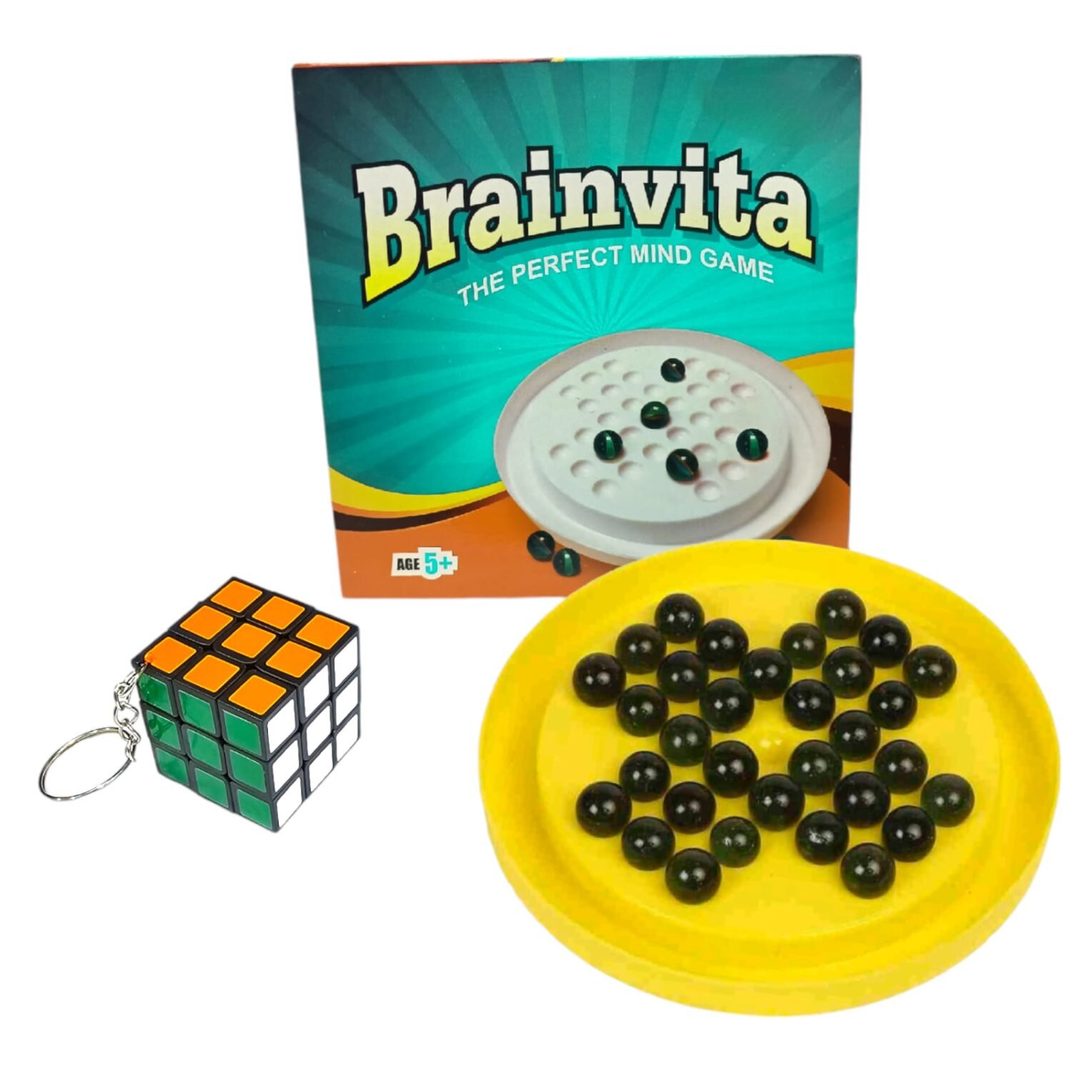 Brainvita Puzzle Game with FREE Key Ring Cube – Smart Play Combo Set