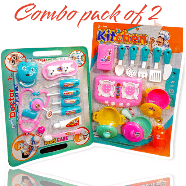 Kids Cooking Kitchen Set & Dentist Doctor Play Set Combo – Pretend Play Toys