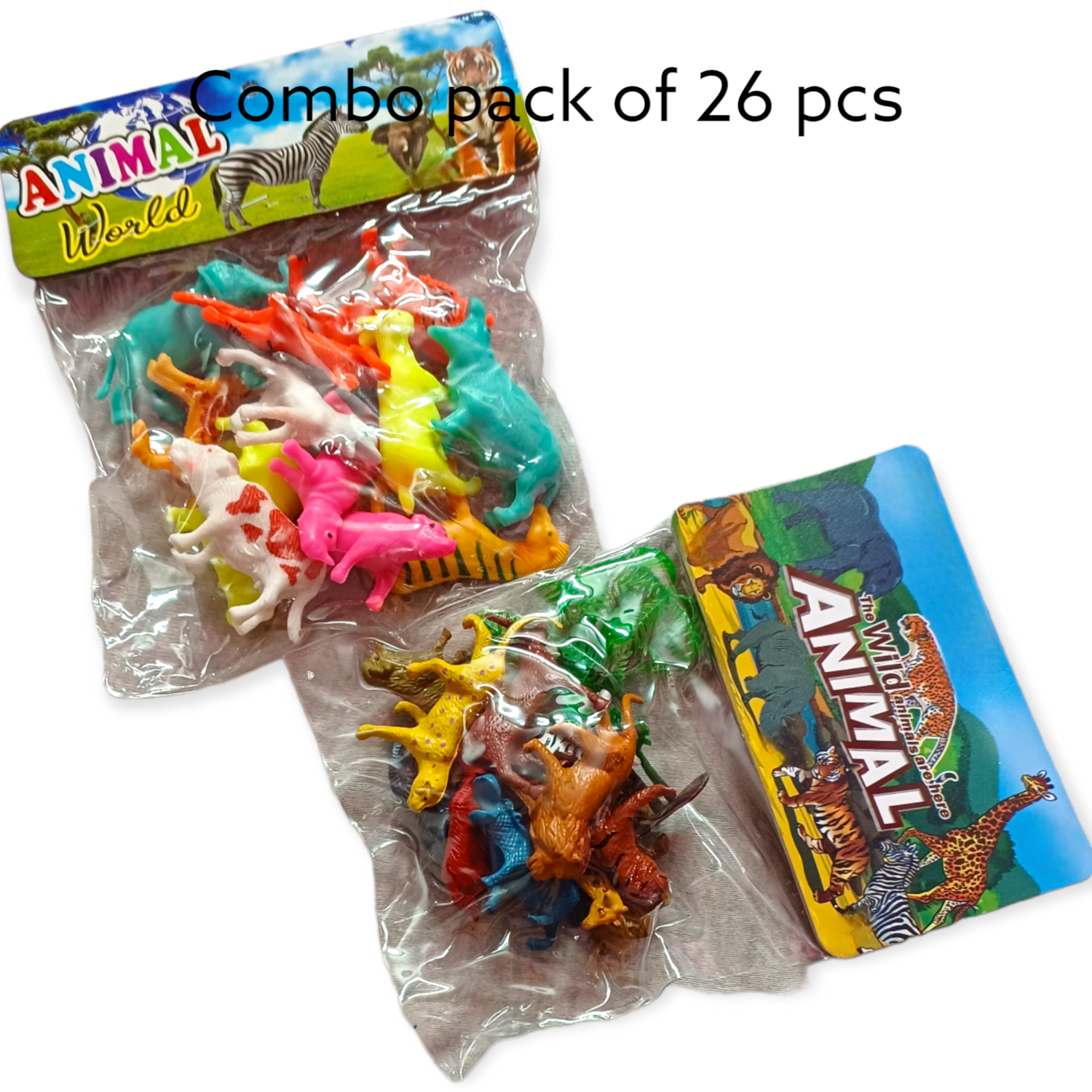 Wild Animal Toy Figures Combo Pack of 2 – 26 Pcs Rubber & Plastic Animal Set for Kids
