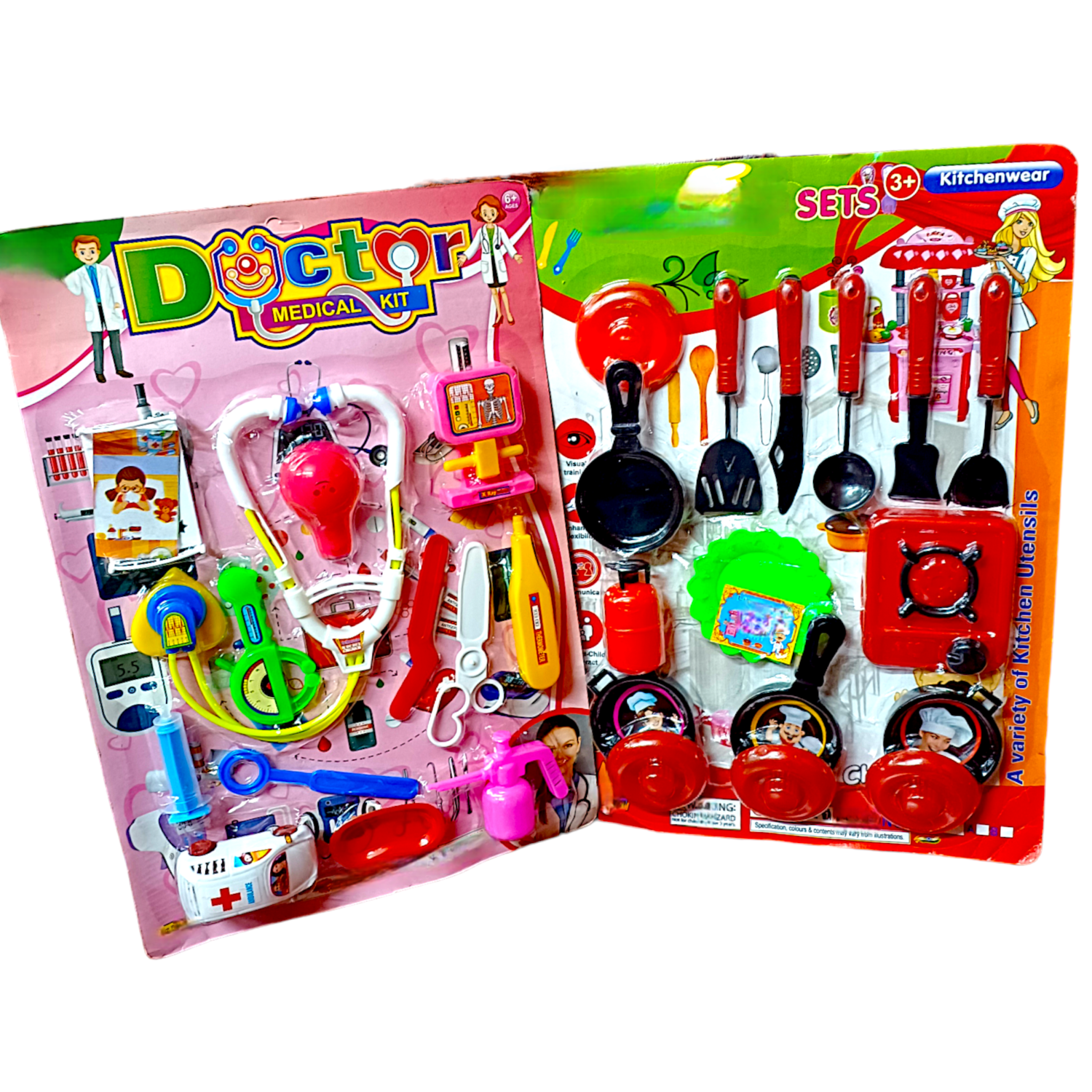 Kids Pretend Play Combo – Ambulance Doctor Set & Red Chef Kitchen Set (Pack of 2)