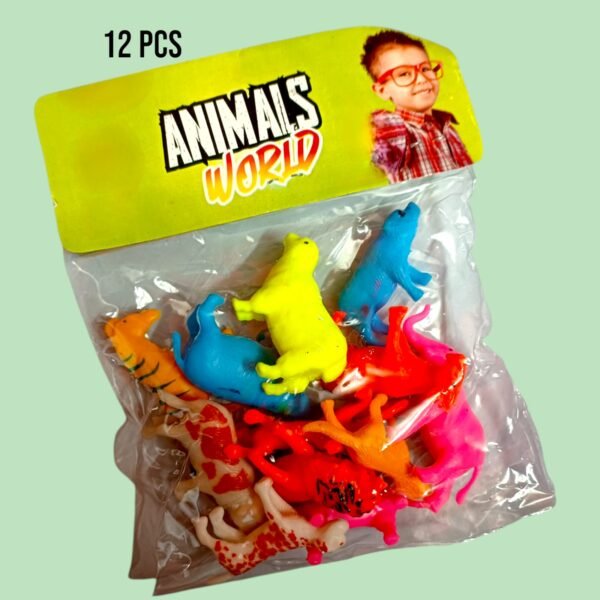 Jungle Adventure 12 Pcs Rubber Animal Toy Set | Soft & Safe for Kids