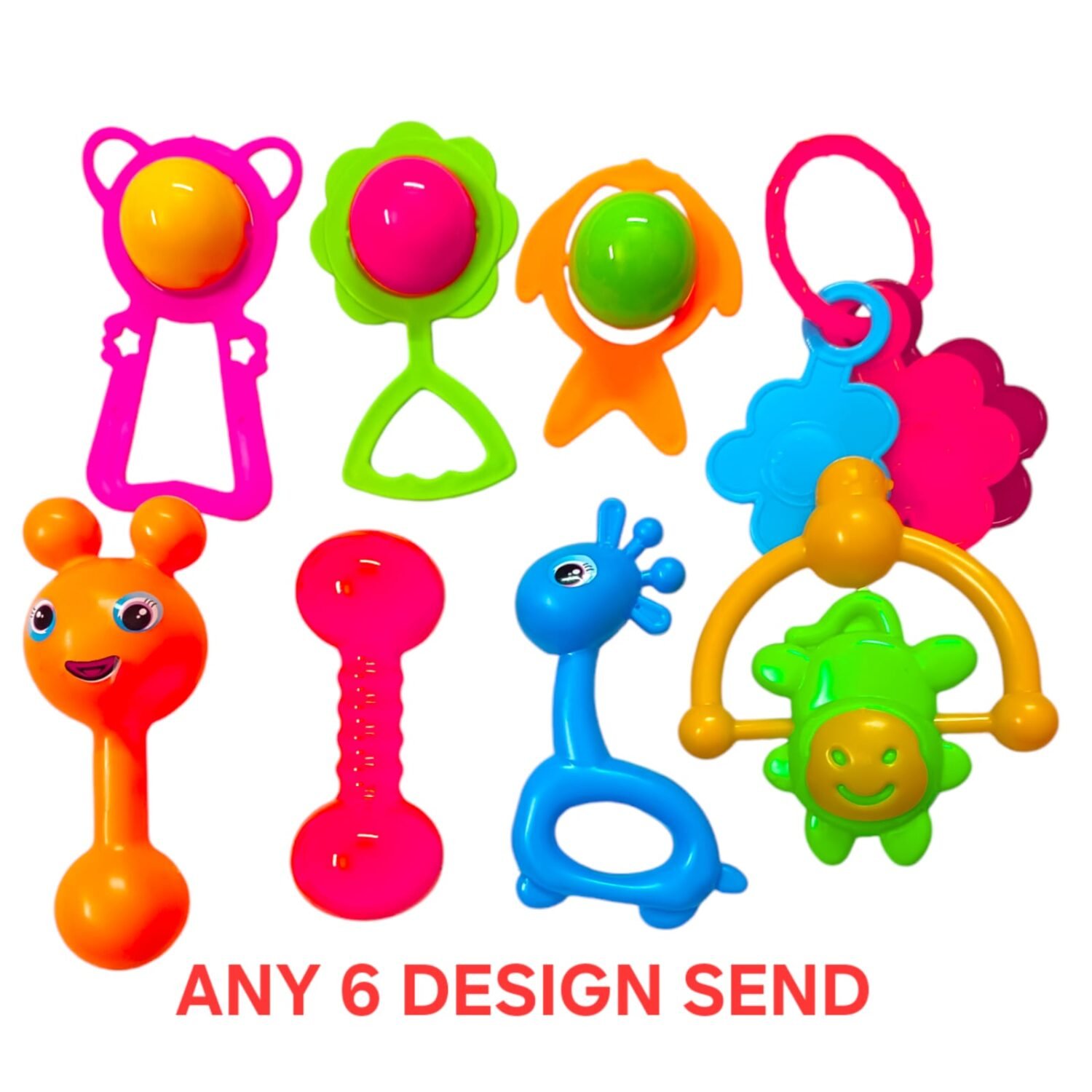 Baby Rattle 6 Pcs Different Design for Baby Born New Cool Attractive Color May Very Send and Design