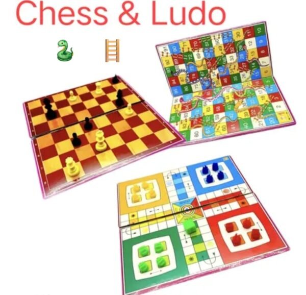 3-in-1 Book Style Board Game – Ludo, Snake & Ladder & Chess (Small Size)