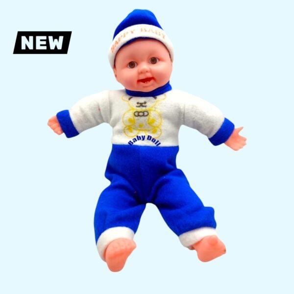 Cute Baby Doll Toy with Red & White Dress and Cap – Soft Play Doll for Kids