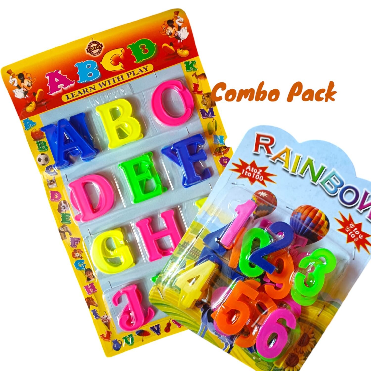 SufyQuens Big Alphabets ABC / Number 123 Small Size Pack of 2 For Learn, Reading, recognition Multicolor Capitals Alphabets And Numbers .